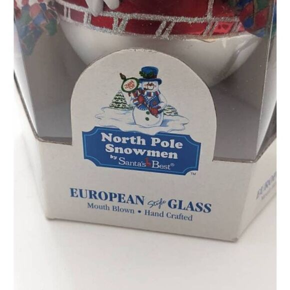 Santa's Best North Pole Snowmen Mouth Blown Glass Ornament Vintage 90s - Picture 4 of 6